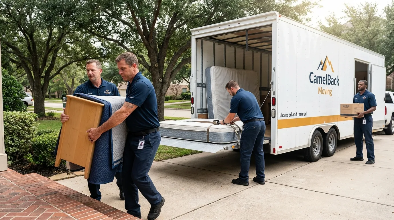 Crew loading residential truck for cross-state move from Ville Platte, LA